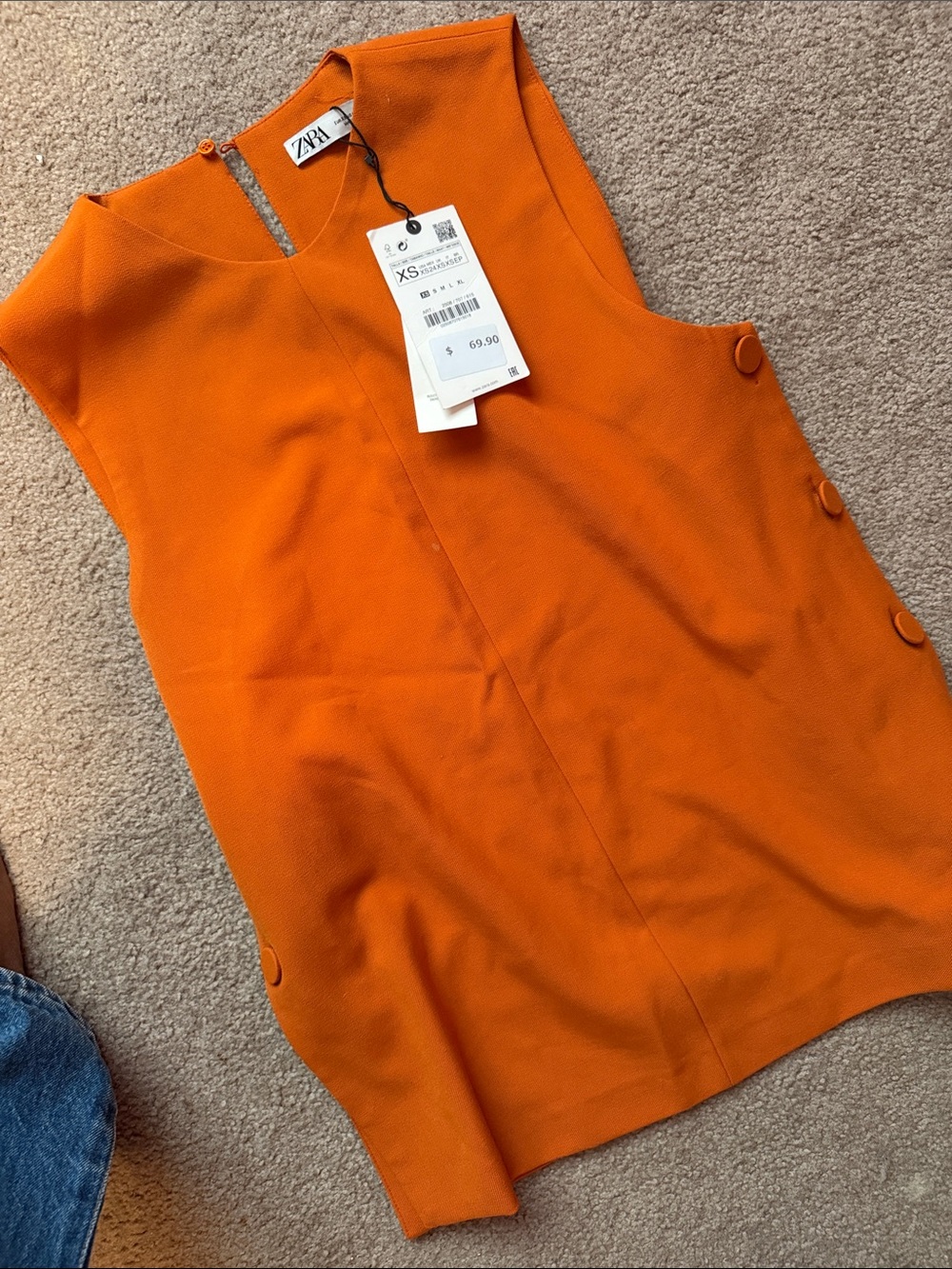Zara Sleeveless V-Neck Side Button Top - Orange - Picture 2 of 2